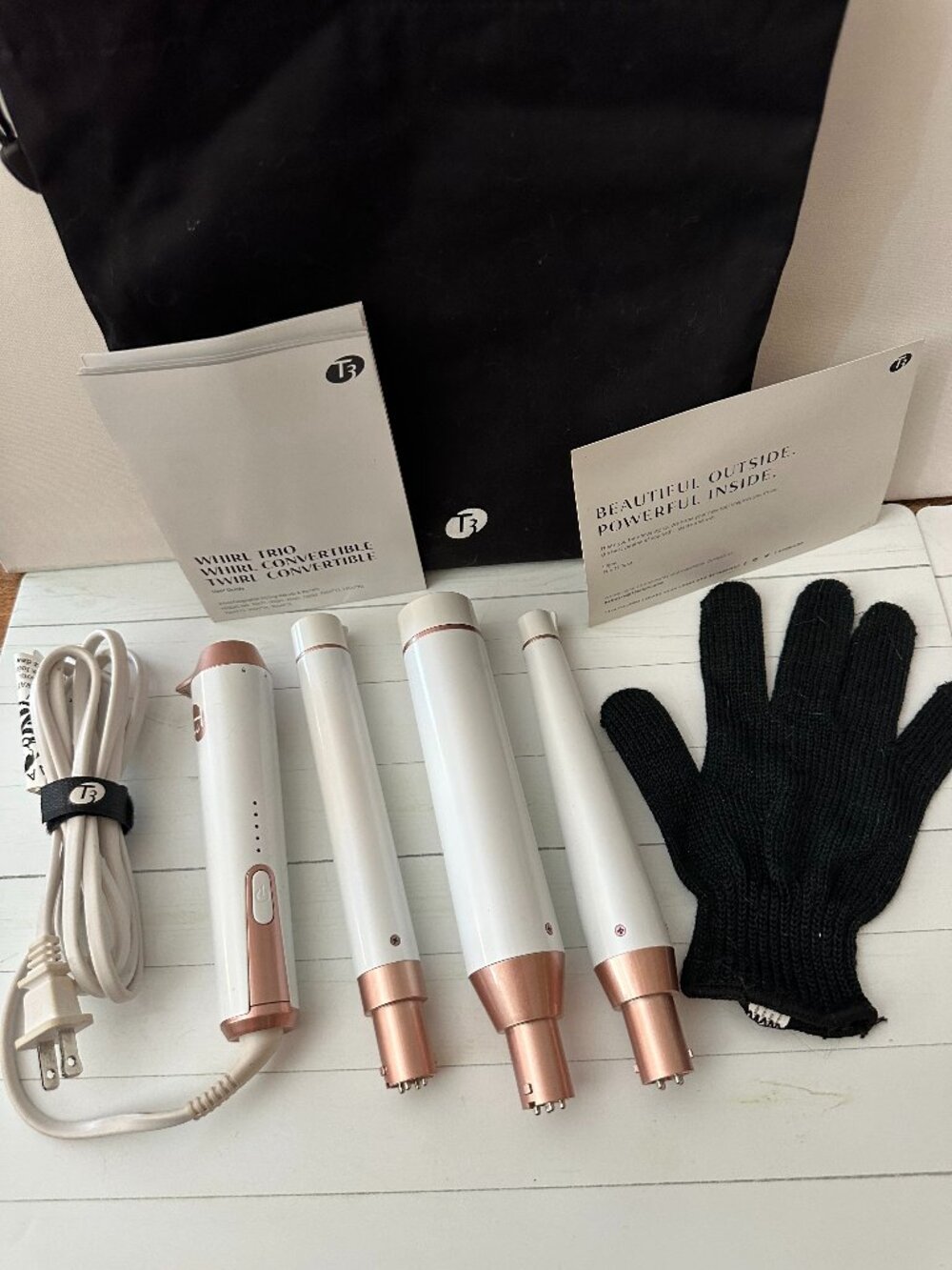 T3 Whirl Trio Convertible Curling Iron 3 Barrel Set White/Rose Gold